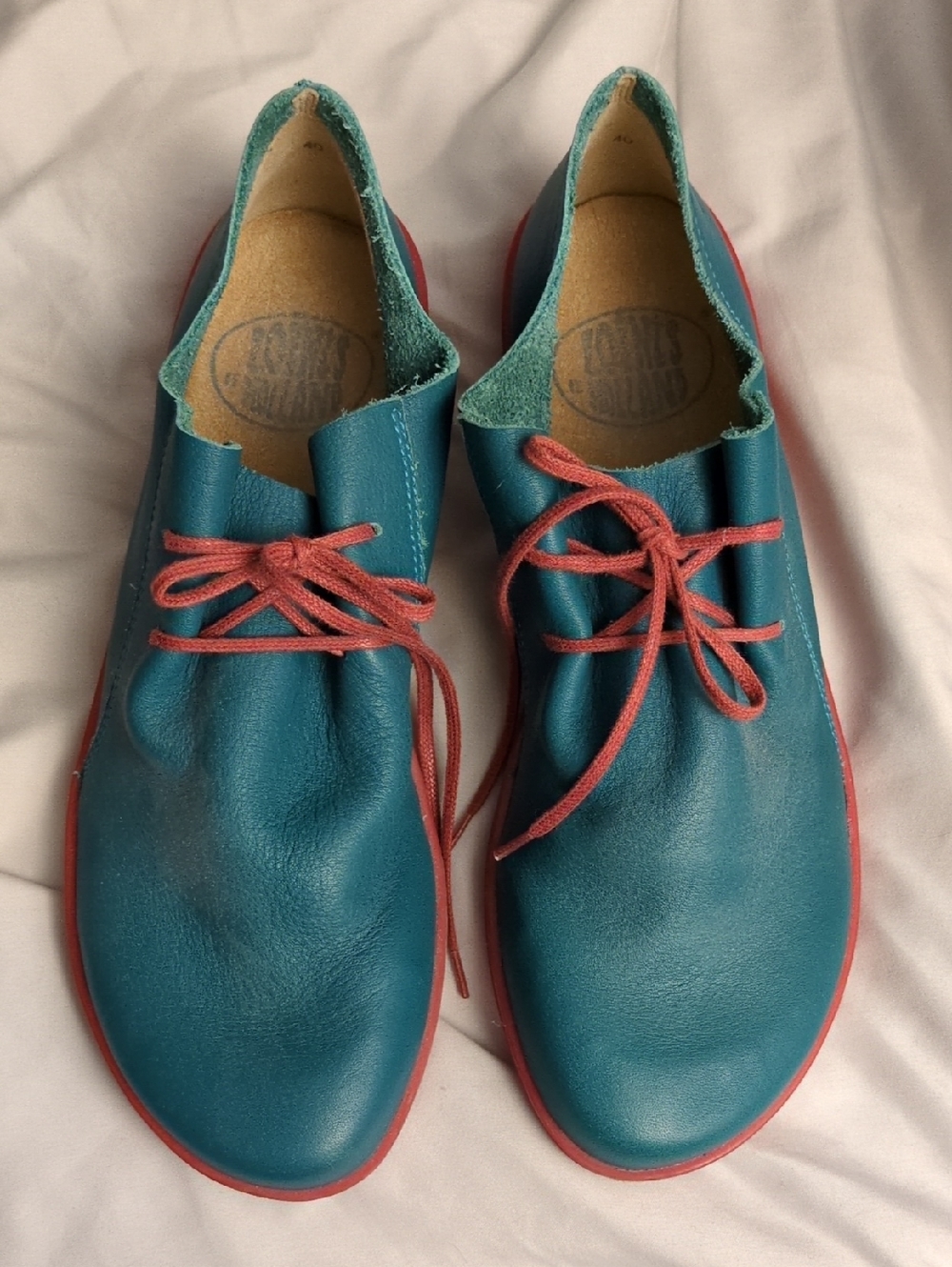 Loints Of Holland Turquoise Leather Laced Shoes with Red Trim Cellemuiden Sz 40